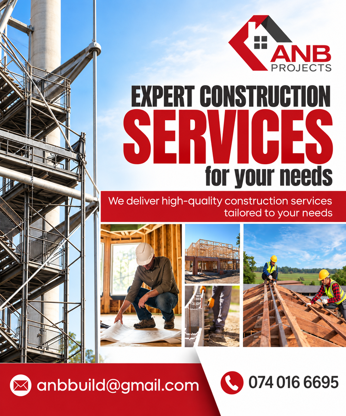ANB Projects advert offering expert construction, building and renovation services in Gauteng